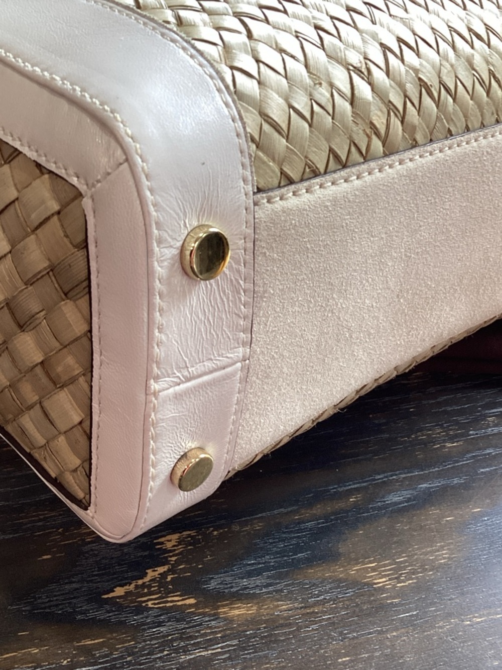 Coach White Leather Suede and Natural Woven Straw Tote with Gold Hardware - Picture 9 of 15